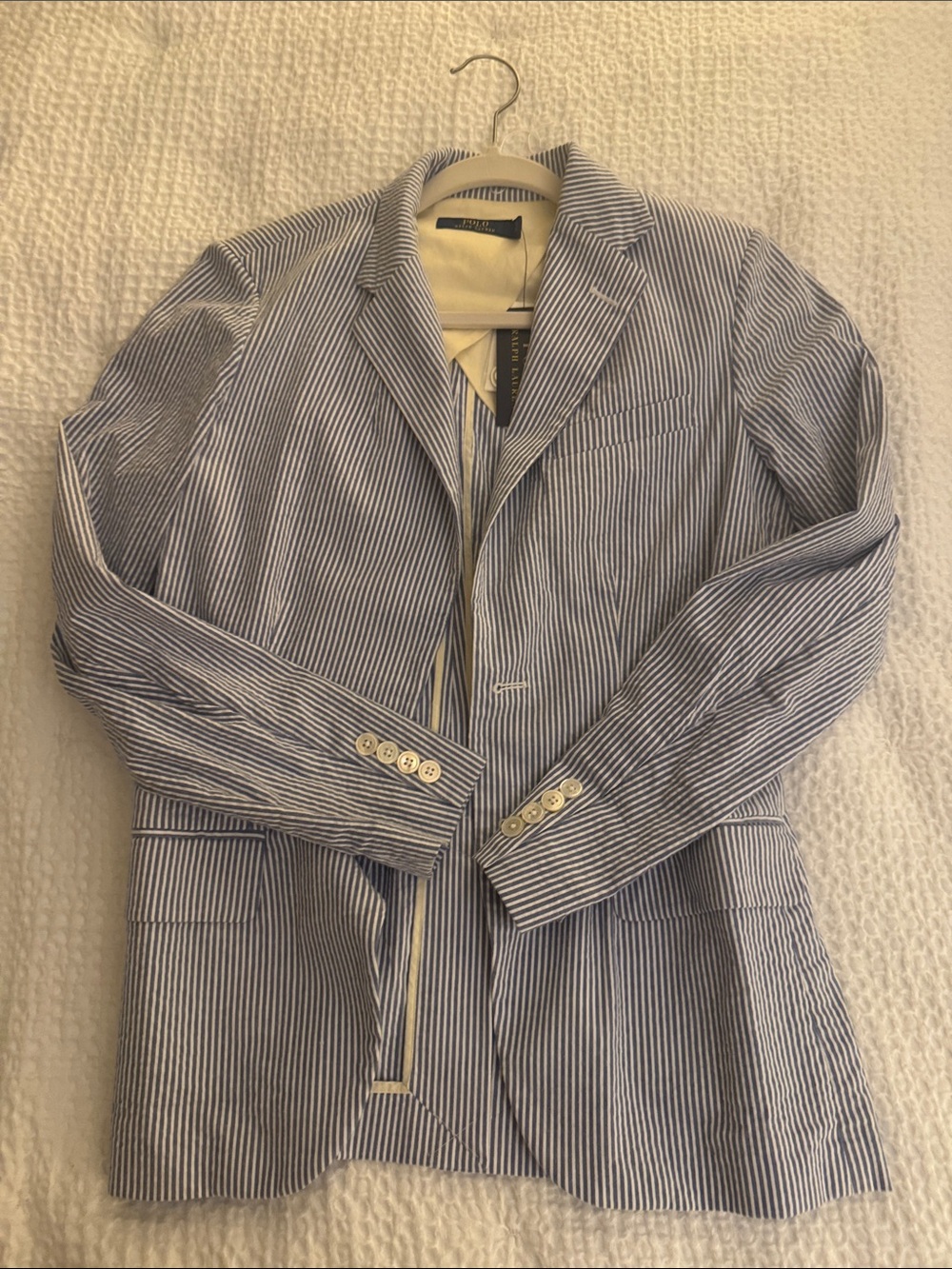 Polo by Ralph Lauren Blue & White Striped Seersucker Blazer